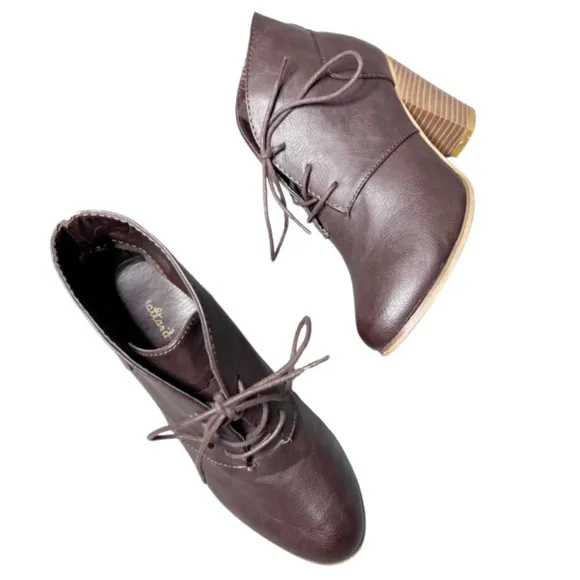 Altar'd State Women’s Brown Leather Platform Wooden Heel Lace Up Ankle Booties