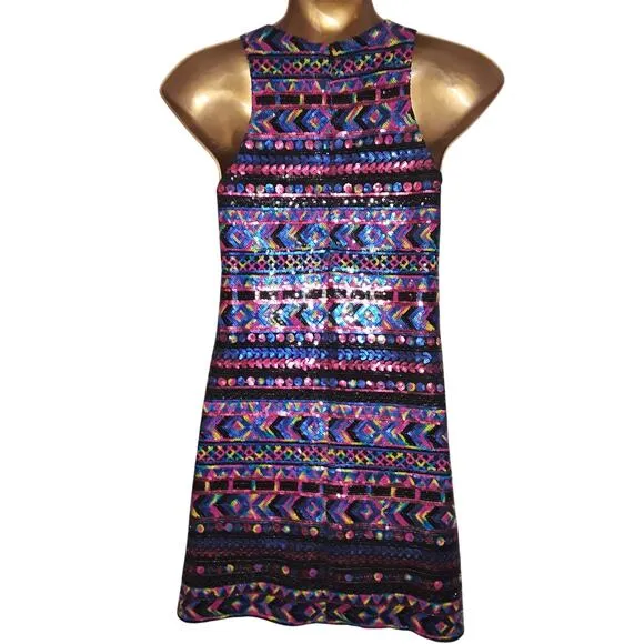 Amanda Uprichard Sz Sm Luxury Multicolor Sequin Mini Cocktail Dress