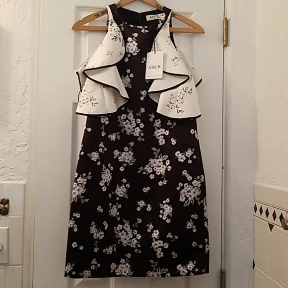 AMUR Luxury Designer Floral Cold Shoulder Sheath Dress NEW SRP $448