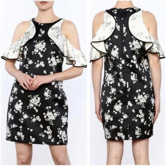AMUR Luxury Designer Floral Cold Shoulder Sheath Dress NEW SRP $448