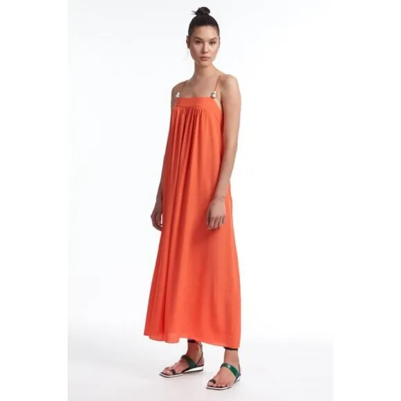 Animale Coral Maxi Dress Rio de Janeiro Collection Tie Back Beads Size 42