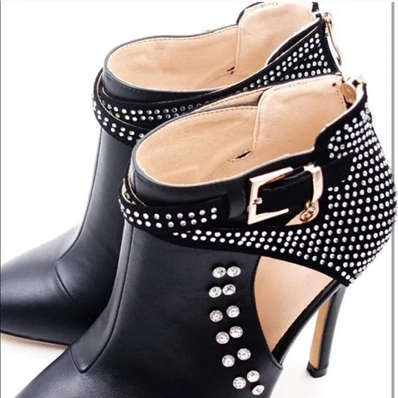 Ankle Boots  Pointed Buckle Rhinestone