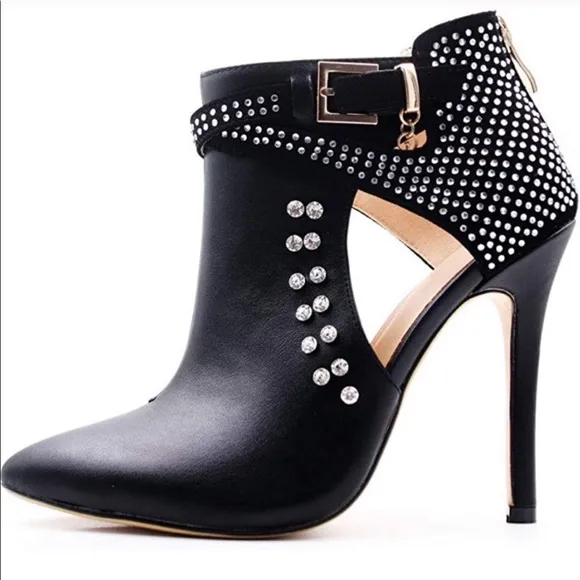 Ankle Boots  Pointed Buckle Rhinestone