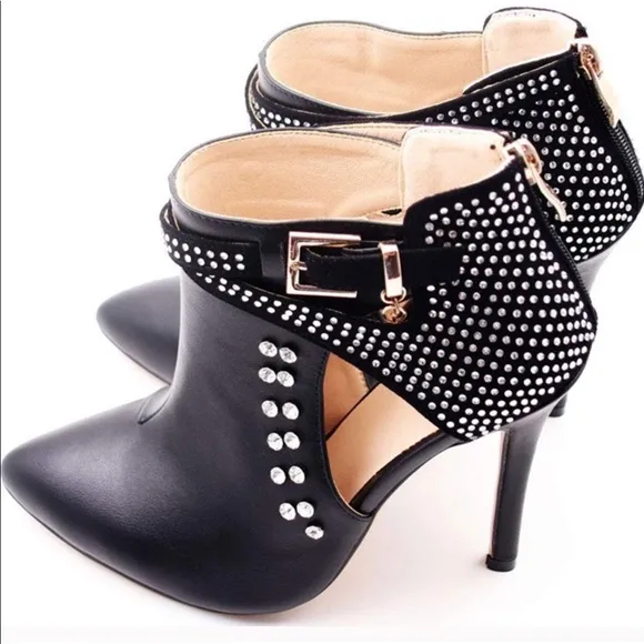 Ankle Boots  Pointed Buckle Rhinestone