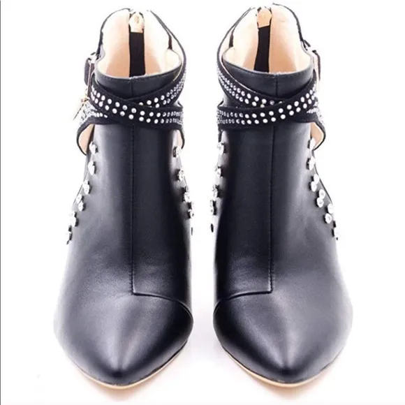 Ankle Boots  Pointed Buckle Rhinestone