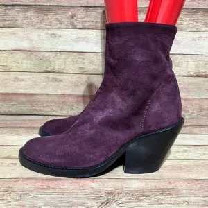 Ann Demeulemeester Purple Seude Heeled Chunky Ankle Boots