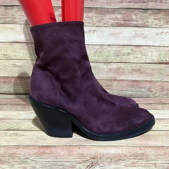 Ann Demeulemeester Purple Seude Heeled Chunky Ankle Boots