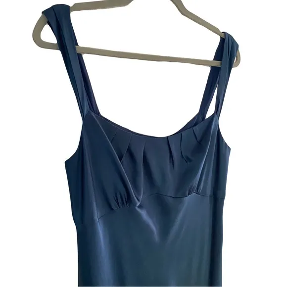 Ann Taylor Cobalt Blue Silk Flowy Sleeveless Ruched Formal Midi Dress Size 8
