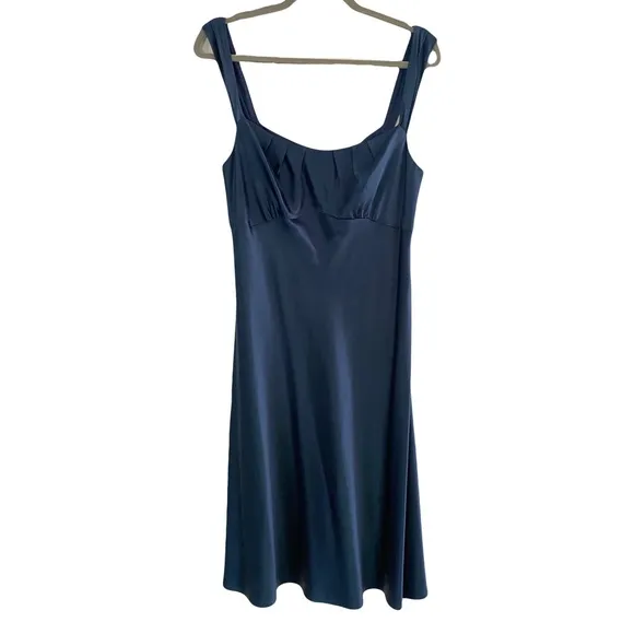 Ann Taylor Cobalt Blue Silk Flowy Sleeveless Ruched Formal Midi Dress Size 8