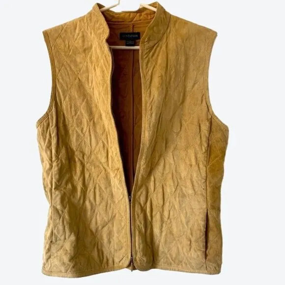 Ann Taylor Suede 100% Leather Body Lining 100% Cotton Dressy Tan Vest Size L