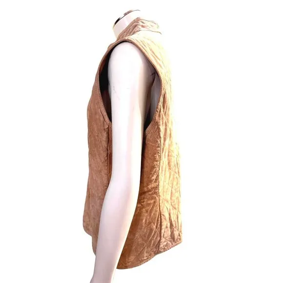 Ann Taylor Suede 100% Leather Body Lining 100% Cotton Dressy Tan Vest Size L