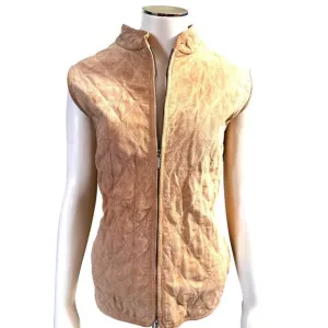 Ann Taylor Suede 100% Leather Body Lining 100% Cotton Dressy Tan Vest Size L