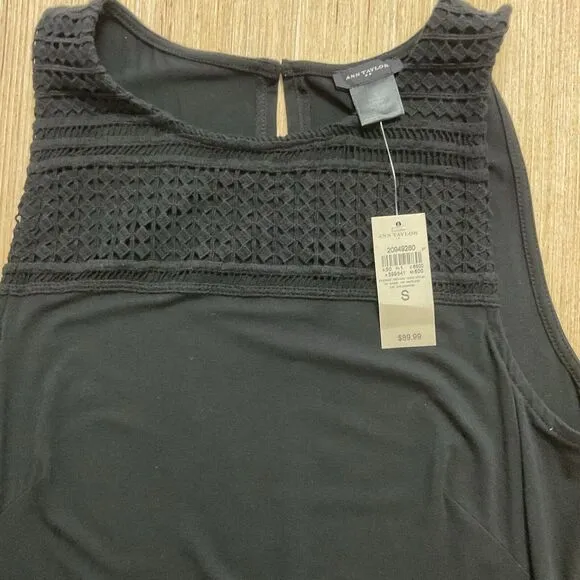 Ann Taylor Womens Sleeveless Crochet Shift Dress Size S Black Minimalist New