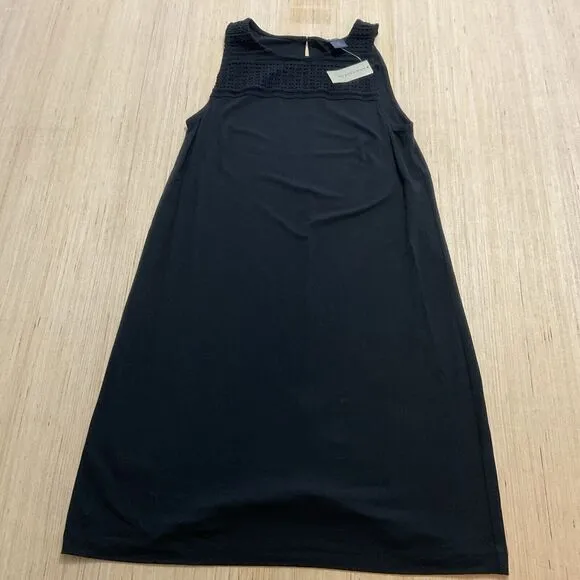 Ann Taylor Womens Sleeveless Crochet Shift Dress Size S Black Minimalist New