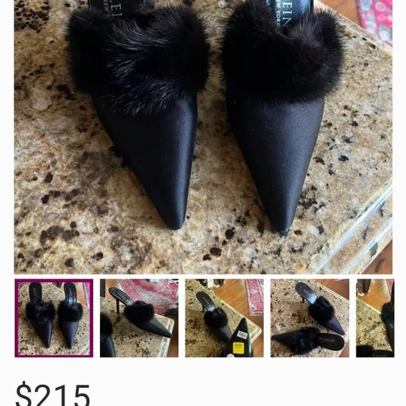 Anne Klein Black Mules with Kitten Heel