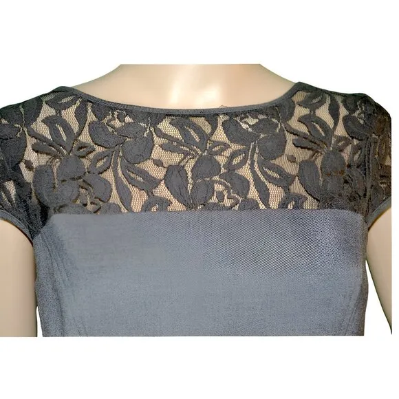 Anne Klein Gray Neutral Minimalist Lace Belted Sheath Office Dress XS 2
