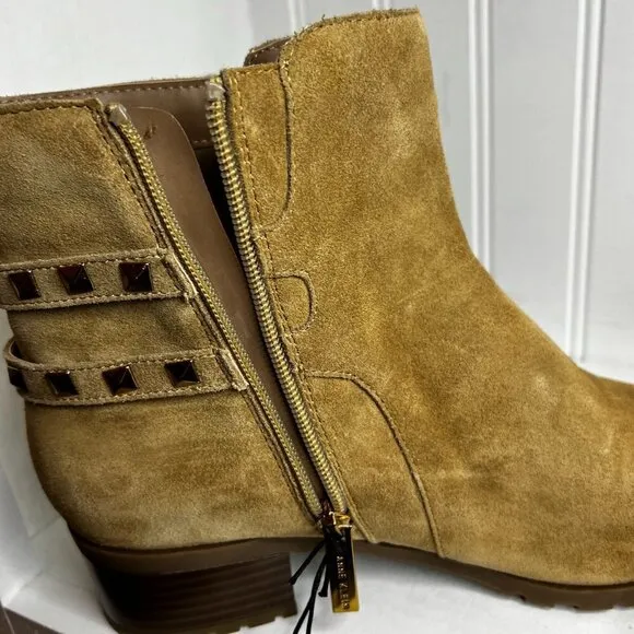Anne Klein Womens CAIMILE Zipper Leather Ankle Boots Size 10
