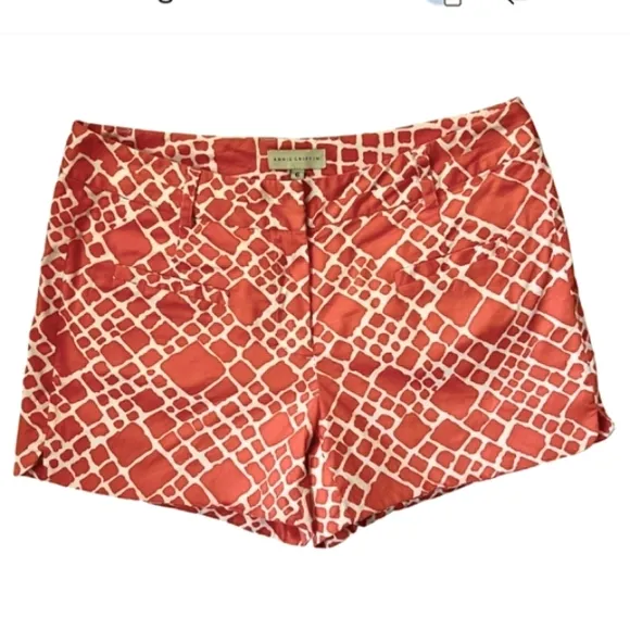 ANNIE GRIFFIN Geometric Diamond Print Luxury Designer Pocket Shorts NWT