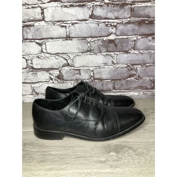 ANTHONY VEER Essentials Black Leather Goodyear Oxfords Cap Toe Shoes Men Sz 10M