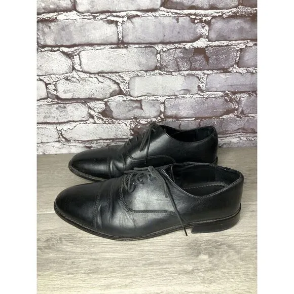 ANTHONY VEER Essentials Black Leather Goodyear Oxfords Cap Toe Shoes Men Sz 10M