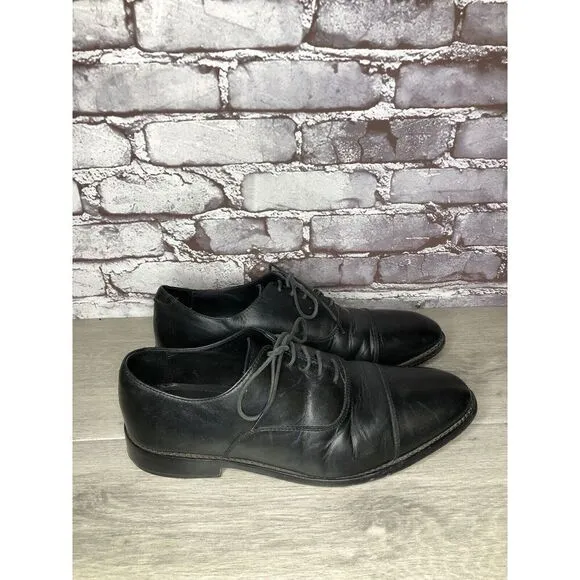 ANTHONY VEER Essentials Black Leather Goodyear Oxfords Cap Toe Shoes Men Sz 10M