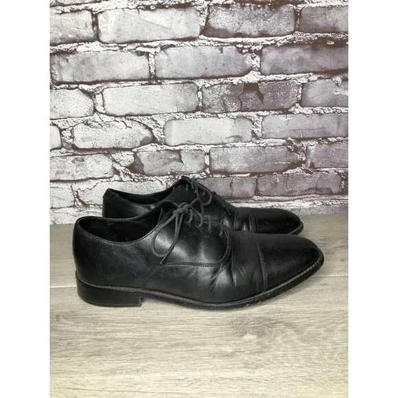ANTHONY VEER Essentials Black Leather Goodyear Oxfords Cap Toe Shoes Men Sz 10M
