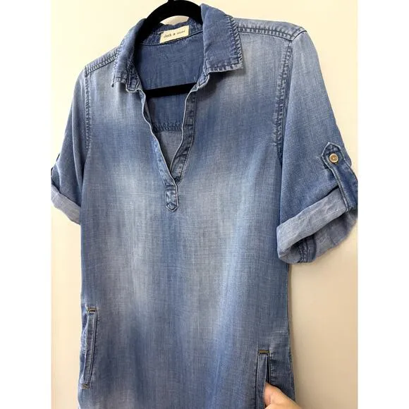 Anthropologie Cloth &amp; Stone Minimalist Coastal Elena Chambray Denim Dress S/M