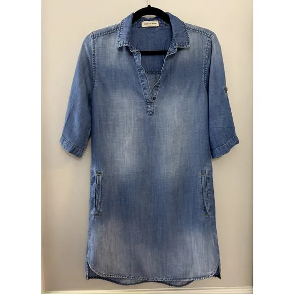 Anthropologie Cloth &amp; Stone Minimalist Coastal Elena Chambray Denim Dress S/M