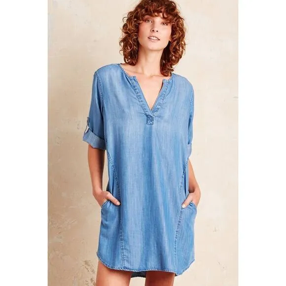 Anthropologie Cloth &amp; Stone Minimalist Coastal Elena Chambray Denim Dress S/M
