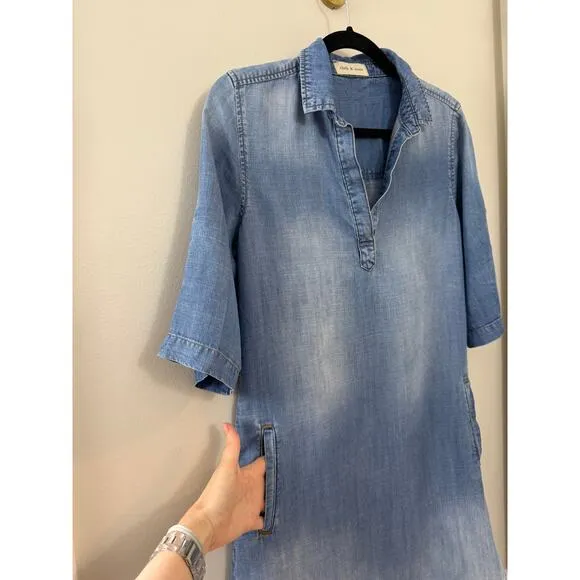 Anthropologie Cloth &amp; Stone Minimalist Coastal Elena Chambray Denim Dress S/M