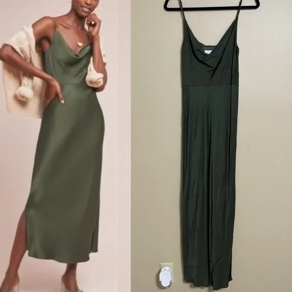 Anthropologie Elyse Bias Slip Dress green size Medium