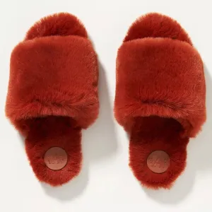 Anthropologie faux fur slippers plush slip on burnt orange M/L christmas gifts