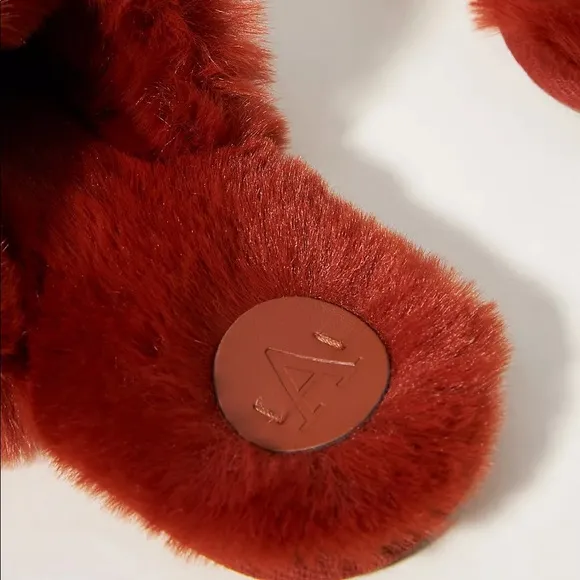 Anthropologie faux fur slippers plush slip on burnt orange M/L christmas gifts