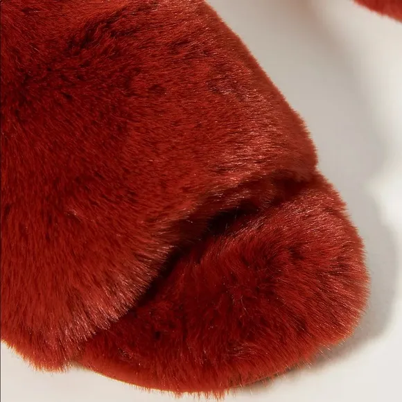 Anthropologie faux fur slippers plush slip on burnt orange M/L christmas gifts