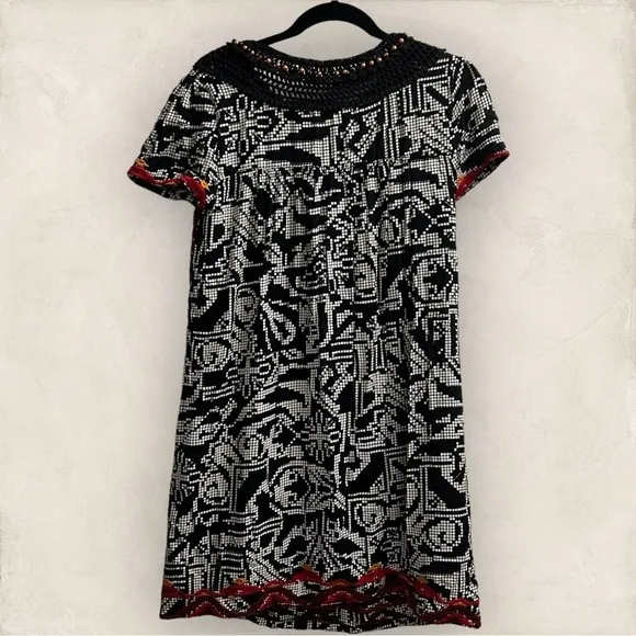 Anthropologie Floreat Abelia Tribal Print Fringe Embroidered Oversized Dress
