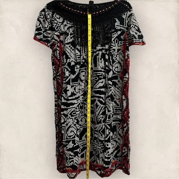 Anthropologie Floreat Abelia Tribal Print Fringe Embroidered Oversized Dress