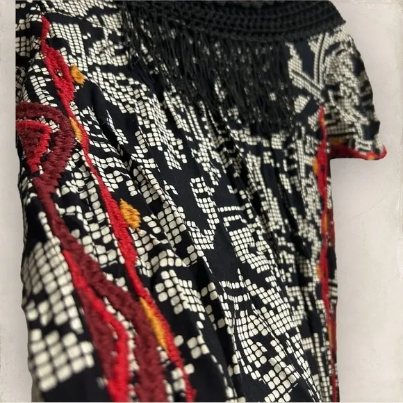 Anthropologie Floreat Abelia Tribal Print Fringe Embroidered Oversized Dress