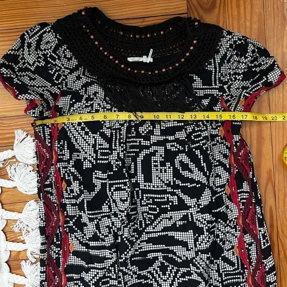 Anthropologie Floreat Abelia Tribal Print Fringe Embroidered Oversized Dress