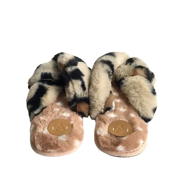🆕Anthropologie Leopard Animal Print Faux Fur Slippers