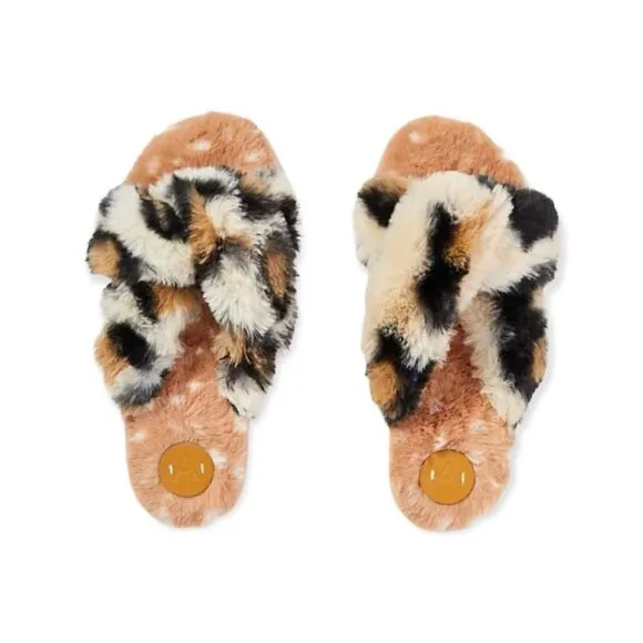 🆕Anthropologie Leopard Animal Print Faux Fur Slippers