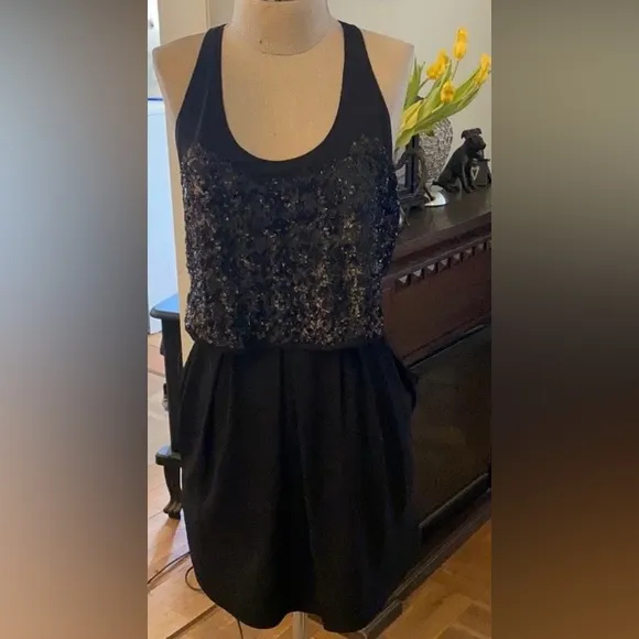 Anthropologie McGinn luxury line gorgeous black dress w/ sequins &amp; pockets
