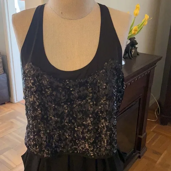 Anthropologie McGinn luxury line gorgeous black dress w/ sequins &amp; pockets