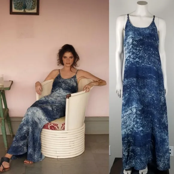 Anthropologie Partimi Cobalt Galaxy Splash Print Silk Maxi Luxury Dress Size 14