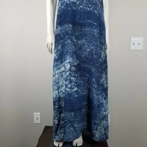 Anthropologie Partimi Cobalt Galaxy Splash Print Silk Maxi Luxury Dress Size 14