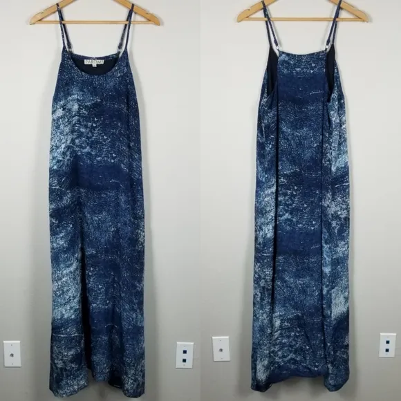 Anthropologie Partimi Cobalt Galaxy Splash Print Silk Maxi Luxury Dress Size 14