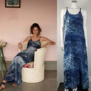 Anthropologie Partimi Cobalt Galaxy Splash Print Silk Maxi Luxury Dress Size 14
