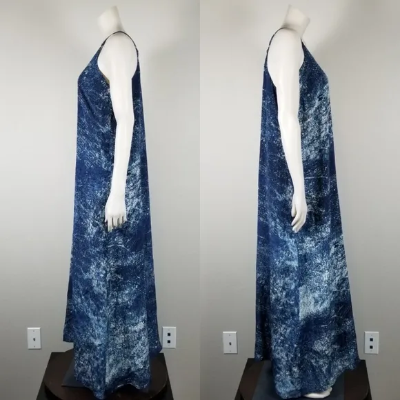 Anthropologie Partimi Cobalt Galaxy Splash Print Silk Maxi Luxury Dress Size 14