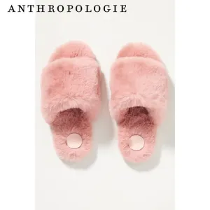 Anthropologie Plush Faux Fur Slippers