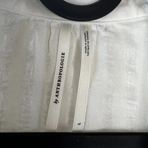 Anthropologie White Gauzy Minimalist Lagenlook Cotton Tiered Sleeve Dress Large