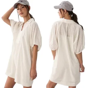 Anthropologie White Gauzy Minimalist Lagenlook Cotton Tiered Sleeve Dress Large